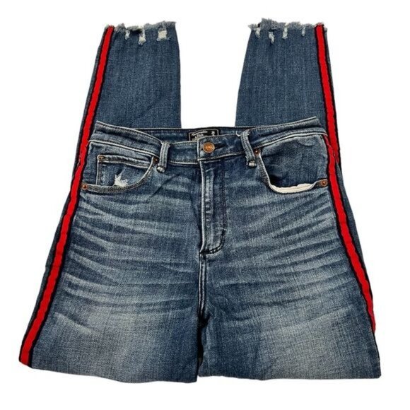 Abercrombie & Fitch A&F Simone High Rise Ankle Tuxedo Red Stripe Jeans Size 6 - Picture 1 of 13